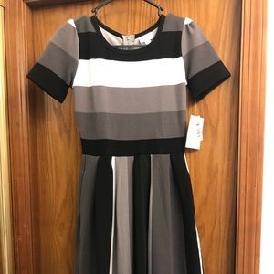 Lularoe Amelia dress size Small. Black/white/gray stripes